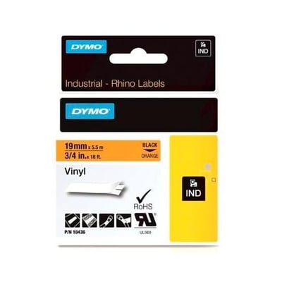 Fita Dymo Vinil Preto/Laranja 19mm x 5.5m