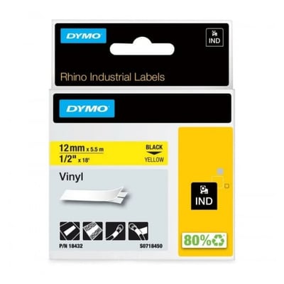 Fita Dymo Vinil Preto/Amar. 12mm x 1.5m