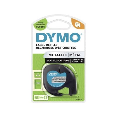 Fita Dymo 91208 12mmx4m Preto/Prata Metalizado
