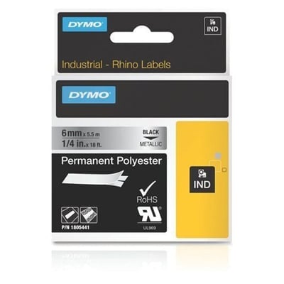 Fita Dymo Poliester Preto / Cinza Metal 6mm x 5.5m