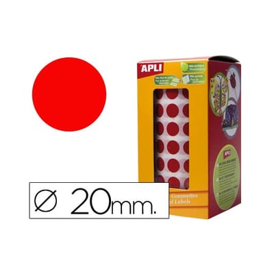 Etiquetas Apli Circulares 20mm Rojo - 1 Rollo