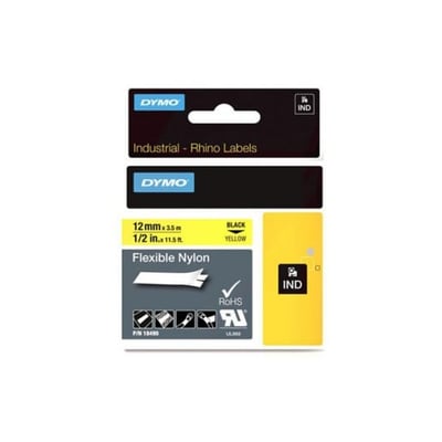 Fita Dymo Nylon Preto/Amarelo 12mm x 3.5m