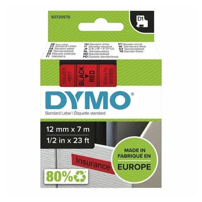 Fita Dymo D1 45017 12mmx7m Preto/Vermelho