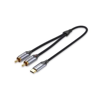 Cabo Conversor USB-C Macho para 2 RCA Macho 1.5mt Cinzento