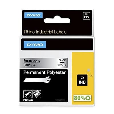 Fita Dymo Poliester Preto/Metálico 9mm x 5.5m