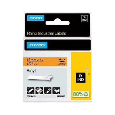 Fita Dymo Vinil Preto/Laranja 12mm x 5.5m