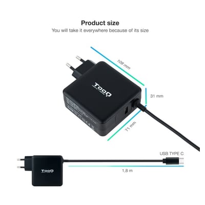 Transformador / Carregador TooQ TQLC-USBC65PD 65W