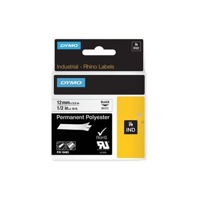 Fita Poliester Dymo Rhino 12mmx5.5m Branco/Preto