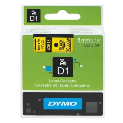 Fita Dymo D1 43618 6mmx7m Preto/Amarelo