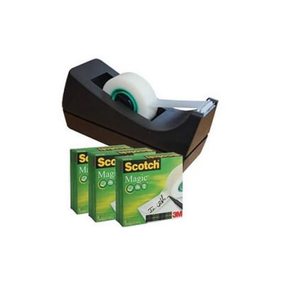 Cinta Adhesiva 19mmx33mt 3 Rollos + Desenrollador