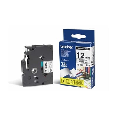 Fita Grav. Orig. Brother 12mmx8mts Branco/Preto