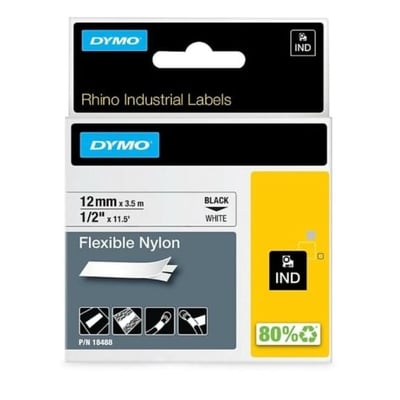 Fita Dymo Nylon Preto/Branco 12mm x 3.5m