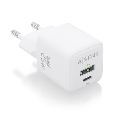 Cargador 25W GaN 1xUSB-C PD3.0 QC4.0 - 1xUSB-A QC3.0 Blanco